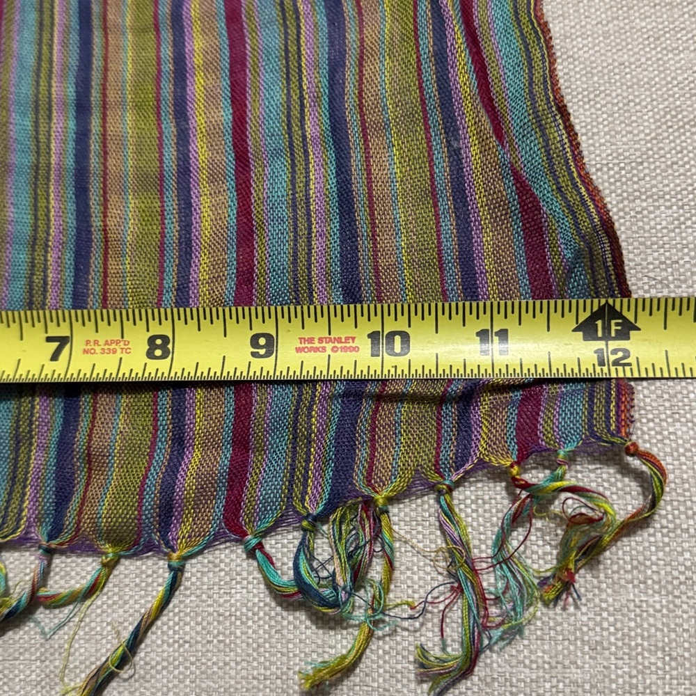 Striped Fringed Scarf-Bright Multi Color-Cotton Poly Blend-EUC - Picture 10 of 11